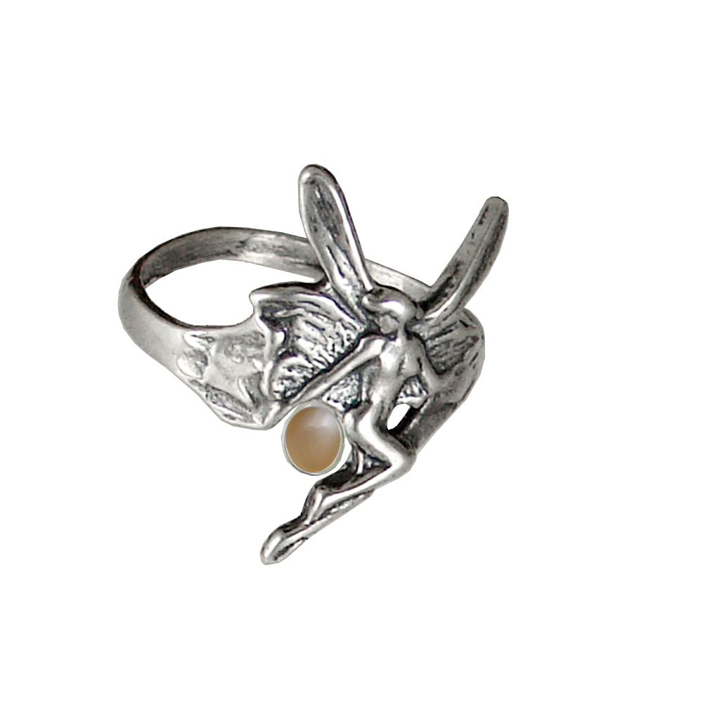 Sterling Silver Fairy Ring With Peach Moonstone Size 8